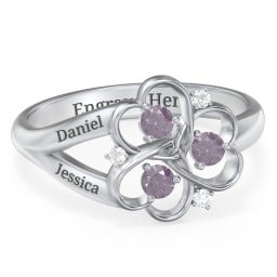 Engravable Intertwined Triple Heart Ring with Gemstones
