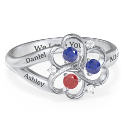 Engravable Intertwined Triple Heart Ring with Gemstones in 925 Sterling Silver with Blue Sapphire, Garnet, and White Premium Zirconia