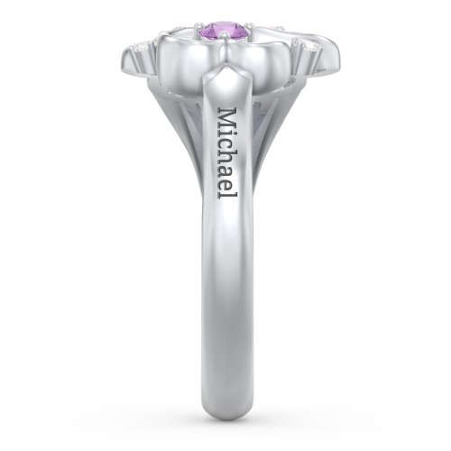 Engravable Intertwined Triple Heart Ring with Gemstones – Sterling Silver with Pink Tourmaline, Garnet, Amethyst, and White Premium Zirconia