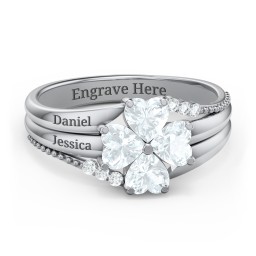A Mother's Love and Luck Ring in 925 Sterling Silver with Aquamarine and White Premium Zirconia