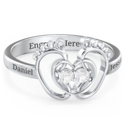 Baby Footprint and Heart Ring with Gemstones