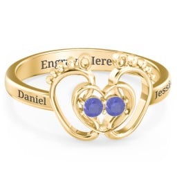 Baby Footprint and Heart Ring with Gemstones