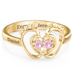 Baby Footprint and Heart Ring with Gemstones