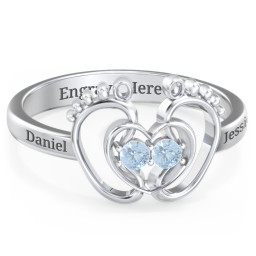 Baby Footprint and Heart Ring with Gemstones