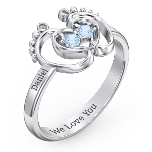 Baby Footprint and Heart Ring with Gemstones