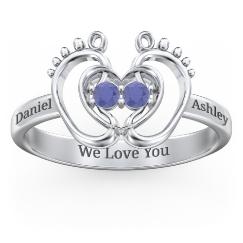 Baby Footprint and Heart Ring with Gemstones