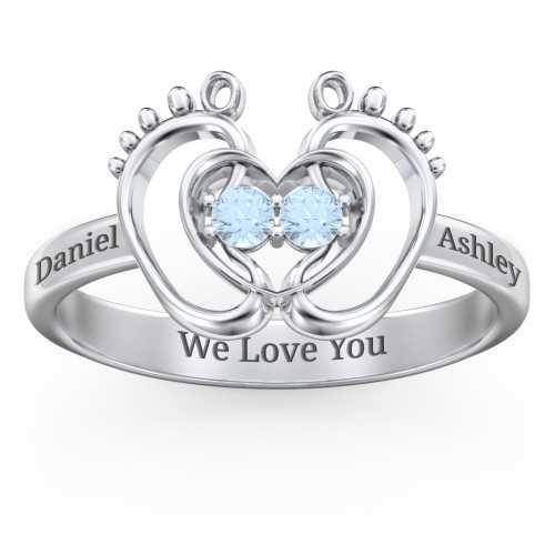 Baby Footprint and Heart Ring with Gemstones