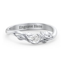 Solitaire Leaf Band Ring