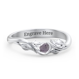 Solitaire Leaf Band Ring in 925 Sterling Silver with Alexandrite