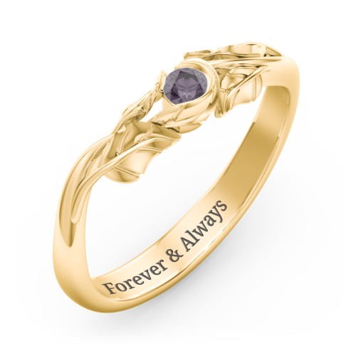 Solitaire Leaf Band Ring