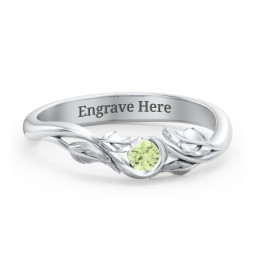 Solitaire Leaf Band Ring in 925 Sterling Silver with Peridot