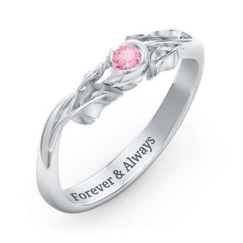 Solitaire Leaf Band Ring – Sterling Silver with Pink Tourmaline