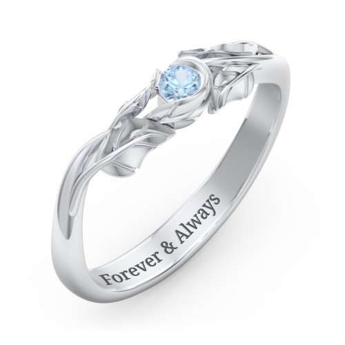 Solitaire Leaf Band Ring – Sterling Silver with Blue Topaz