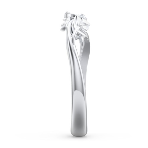 Solitaire Leaf Band Ring – Sterling Silver with Blue Topaz