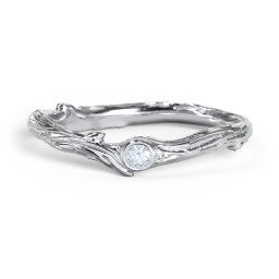 Organic Twig Textured Band with Gemstone in 925 Sterling Silver with Aquamarine