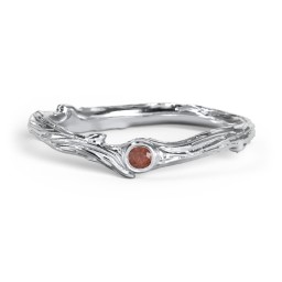 Organic Twig Textured Band with Gemstone in 925 Sterling Silver with Garnet