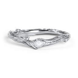 Organic Twig Textured Band with Gemstone in 925 Sterling Silver with Aquamarine