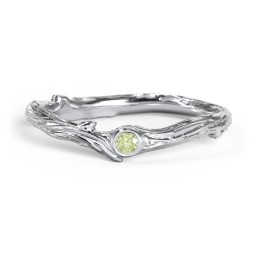 Organic Twig Textured Band with Gemstone in 925 Sterling Silver with Peridot