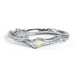 Organic Twig Textured Band with Gemstone in 925 Sterling Silver with Peridot