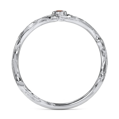 Organic Twig Textured Band with Gemstone – Sterling Silver with Garnet