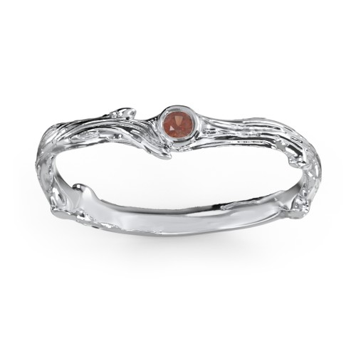 Organic Twig Textured Band with Gemstone – Sterling Silver with Garnet