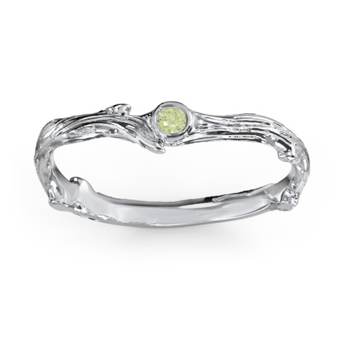 Organic Twig Textured Band with Gemstone – Sterling Silver with Peridot