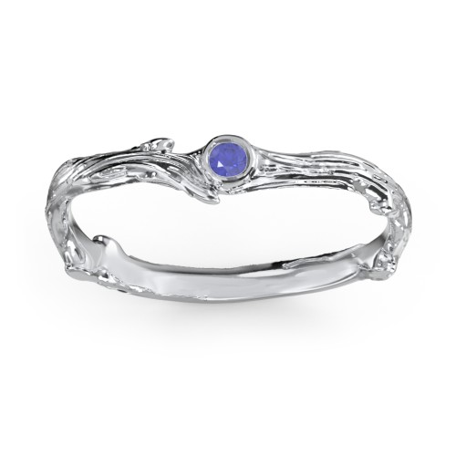 Organic Twig Textured Band with Gemstone – Sterling Silver with Blue Sapphire