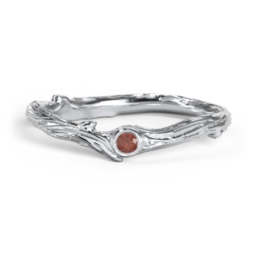 Organic Twig Textured Band with Gemstone – Sterling Silver with Garnet