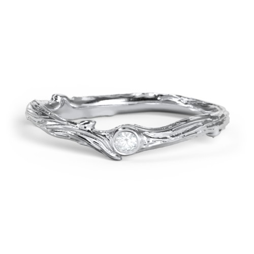 Organic Twig Textured Band with Gemstone – Sterling Silver with Aquamarine