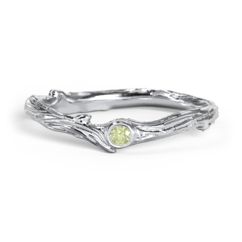Organic Twig Textured Band with Gemstone – Sterling Silver with Peridot