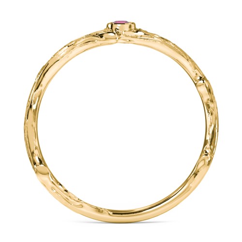 Organic Twig Textured Band with Gemstone – 10K Yellow Gold with Ruby