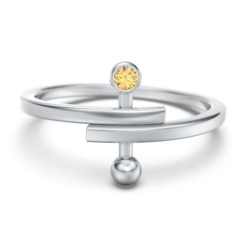 Bypass Barbell Ring with Gemstone – Sterling Silver with Citrine