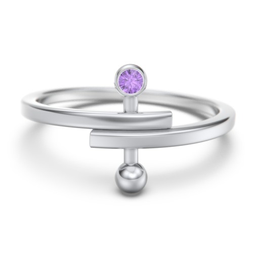 Bypass Barbell Ring with Gemstone – Sterling Silver with Amethyst