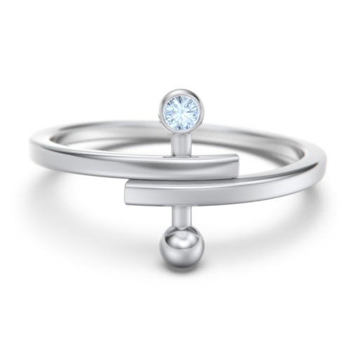 Bypass Barbell Ring with Gemstone – Sterling Silver with Blue Topaz