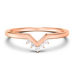 V-Shaped Stackable Ring with Accents in 10K Solid Rose Gold with White Premium Zirconia