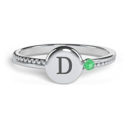 Engravable Disc Ring with Gemstone and Beaded Band