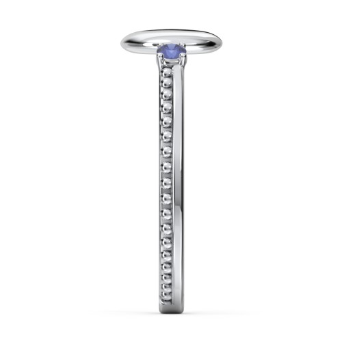 Engravable Disc Ring with Gemstone and Beaded Band – Sterling Silver with Blue Sapphire