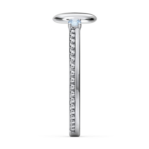 Engravable Disc Ring with Gemstone and Beaded Band – Sterling Silver with Blue Topaz