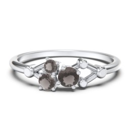 3-Stone Constellation Ring with Gemstones in 925 Sterling Silver with Smokey Quartz