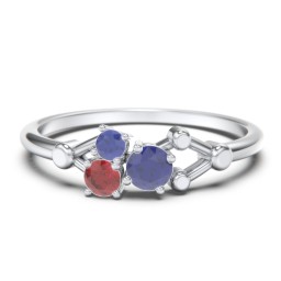 3-Stone Constellation Ring with Gemstones in 925 Sterling Silver with Blue Sapphire and Garnet