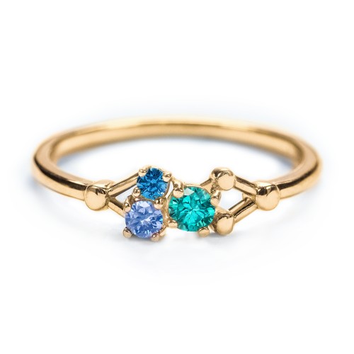 3-Stone Constellation Ring with Gemstones – 10K Yellow Gold with Cubic Zirconia