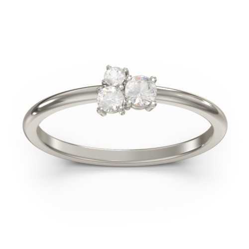 3-Stone Cluster Stackable Ring – 10K White Gold with Cubic Zirconia