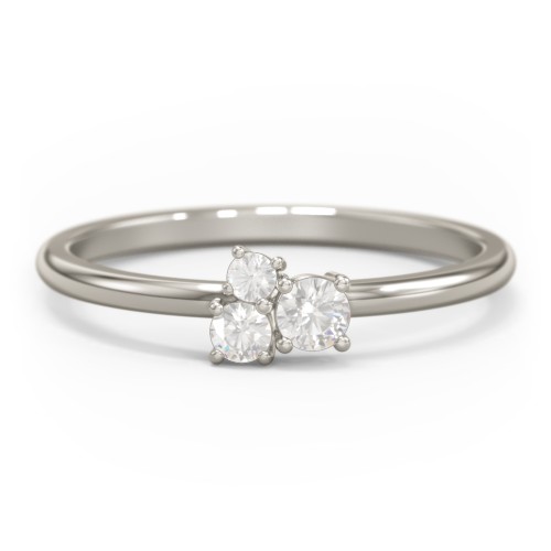 3-Stone Cluster Stackable Ring – 10K White Gold with Cubic Zirconia