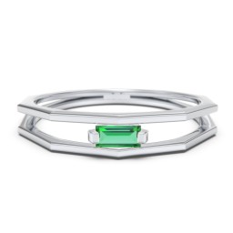 Faceted Double Band with Baguette Stone in 925 Sterling Silver with Emerald