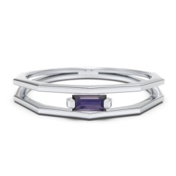 Faceted Double Band with Baguette Stone in 925 Sterling Silver with Alexandrite