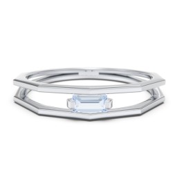 Faceted Double Band with Baguette Stone in 925 Sterling Silver with Aquamarine