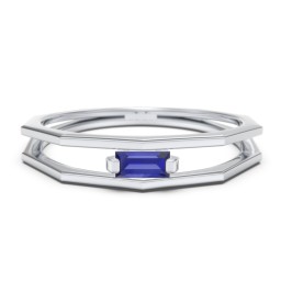 Faceted Double Band with Baguette Stone in 925 Sterling Silver with Blue Sapphire