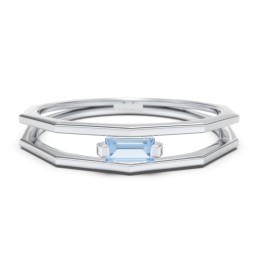 Faceted Double Band with Baguette Stone in 925 Sterling Silver with Blue Topaz