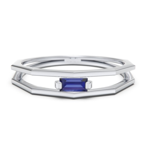 Faceted Double Band with Baguette Stone – Sterling Silver with Blue Sapphire