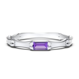 East-West Stackable Baguette Ring with Hinged Texture in 925 Sterling Silver with Amethyst